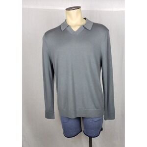 The Commons Mens Gray Merino Wool V-Neck Long Sleeve‎ Sweater L Casual Classic